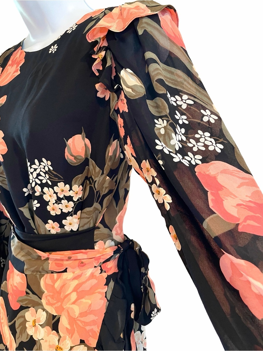 Reformation Quest Floral Wrap Mini Dress Black Pink Romantic Size 2 - Picture 3 of 10